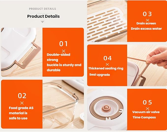 Vacuum Container,Vacuum Seal Containers,4pcs Airtight Food Storage Containers with Lids,8pcs Food Vacuum Bags/ 1pc Automatic Pump, Marinade and Keep Food Fresh with Time Dial, BPA Free(Circular)