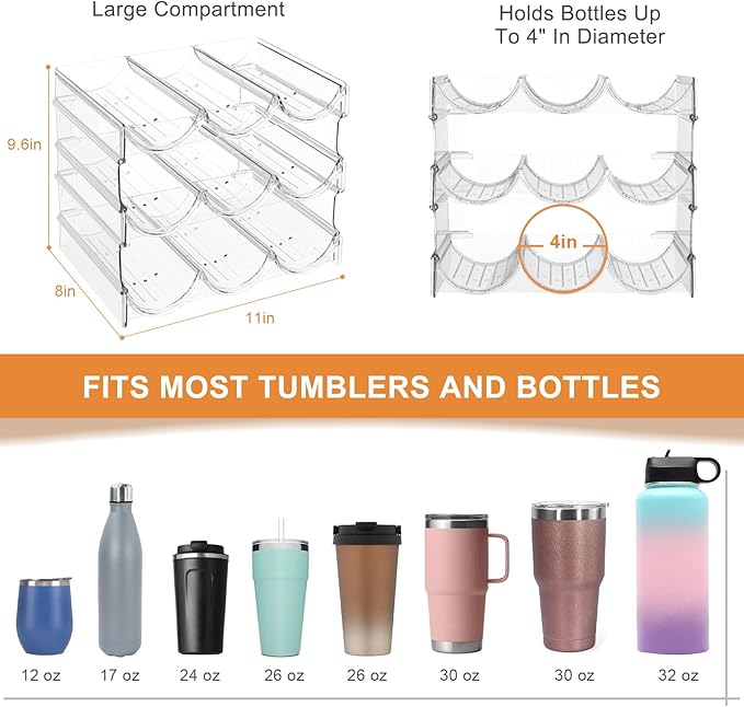 Wine Rack for Inside Cabinet,Wine Bottle Holder Clear Wine Storage Shelf Fridge Organizer - Stackable Water Bottle Organizer Pantry Kitchen Cup/Can/Mug Display Shelf Upgraded Thicken