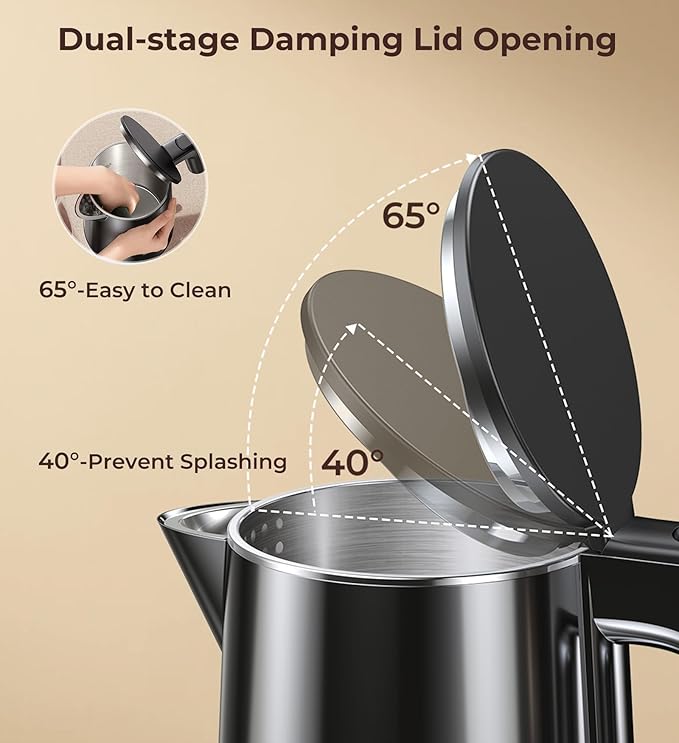 Electric Kettle, 1.0L 1200W Fast Heat with Auto Shut-Off, Boil-Dry Proof, 7 Temperature Control Teapot, Double Wall Stainless Steel Water Boiler Heater, 4H Keep Warm, Cool Touch Coffee Tea Pot, Black