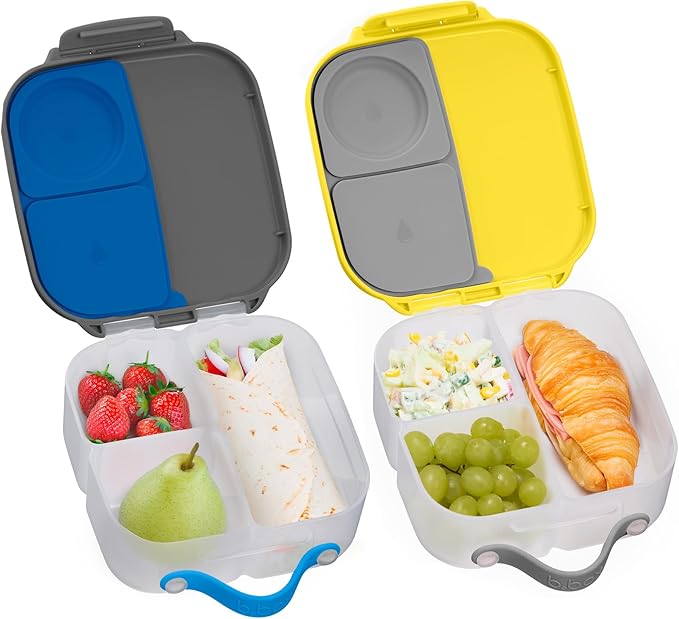b.box Mini Lunch Box (2-pack), Bento Box for Kids Snack Container with 2 Leak-Proof Compartments, Reusable Snack Containers with Lids, BPA Free Kids Lunch Box, 4 1/4 Cup (Blue Slate+Lemon Sherbet)