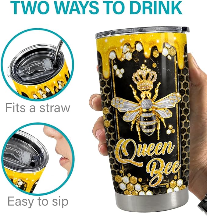 SANDJEST Bee Gifts for Women Girls Bee Tumbler 20oz Jewelry Drawings Stainless Steel Insulated Tumblers Coffee Travel Mug Cup Gift for Birthday Christmas