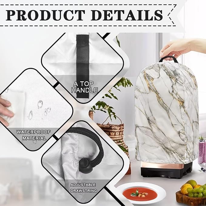 Marble Texture Blender Cover Kitchen Appliance Cover Anti Fingerprint Dust Protection Washable Coffee Machine Cover Food Processor Dust Cover Stand Mixer Cover with Top Handle
