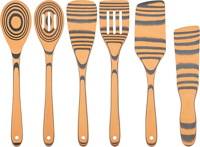 Dishwasher Safe & Maintenance Free Wood Spatulas-Sturdy Wooden Spoons for Cooking, 6-Piece Handcraft Wood Cooking Utensils Set for Nonstick Cookware, Heat Resistant