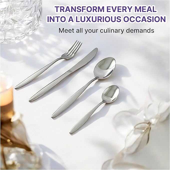 24-Piece Stainless Steel Silverware Set for 6, Stylish New Home Essential Kitchen Spoon and Fork Set, Mirror-Finish Sliver Flatware Cutlery Set for Home and Restaurant, Great Gift for Family & Friends