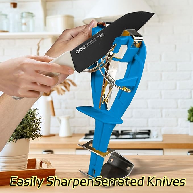 Stainless Steel Knife Sharpener Tool with Bracket, Maintenance Sharpening Tool for Kitchen Abattoirs Knives Helps Repair Sharpens, Hones, Polishes Blades (Blue)