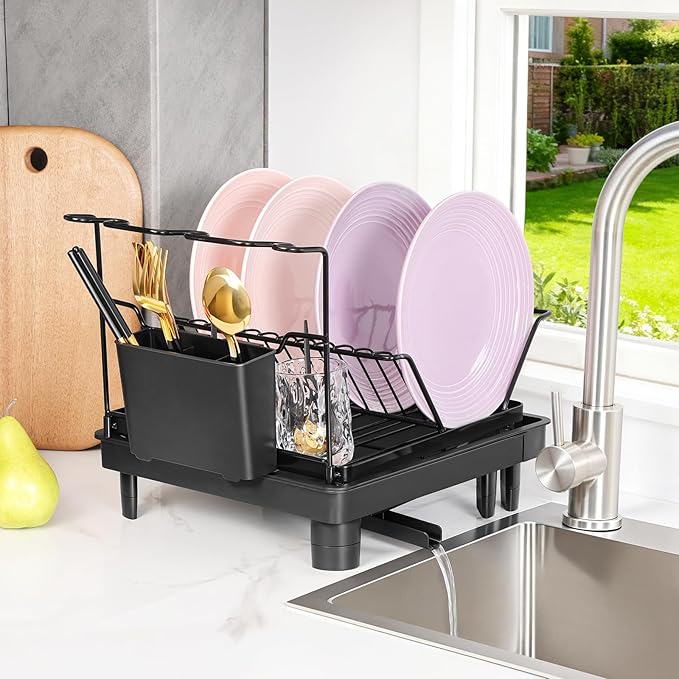 Expandable Dish Drying Rack for Kitchen Counter & Over Sink – Rustproof Stainless Steel Dish Drainer with Fast Drain, Large Capacity/Small Space Dish Rack, Kitchen Organization Drying Rack.