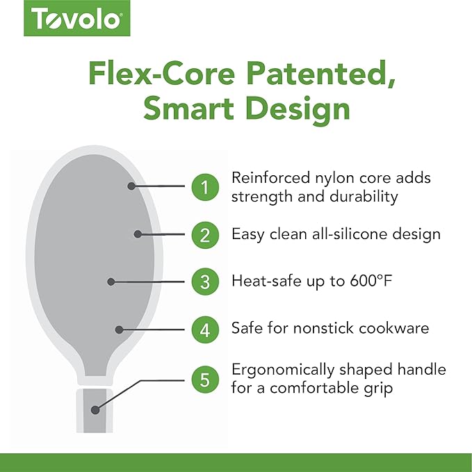 Tovolo Flex-Core Non-Stick All Silicone Deep Spoon Kitchen Utensil for Mixing and Serving – Heat-Resistant, Dishwasher Safe & BPA Free - Charcoal