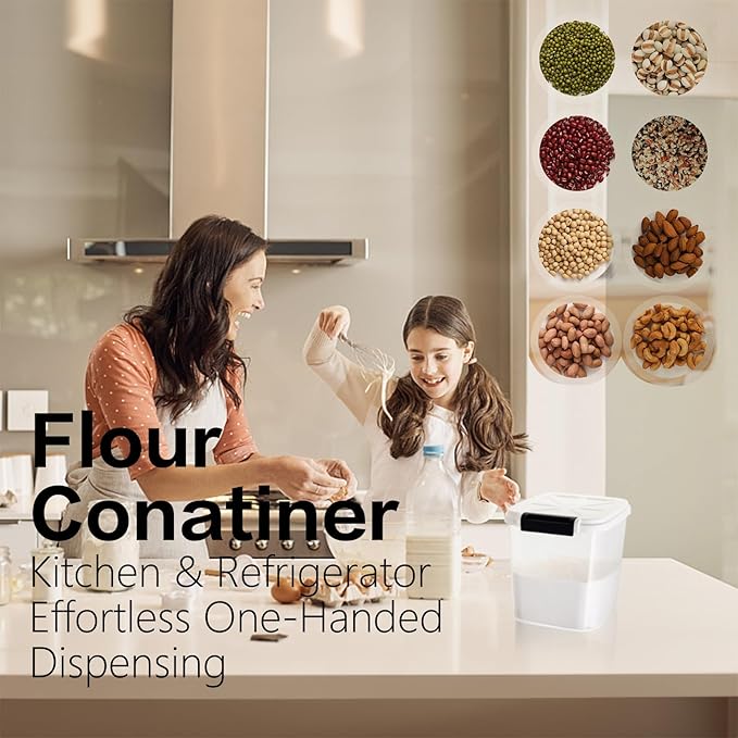 Flour Container - Rice Dispenser 10lbs/5kg/5.3qt Food Cereal Container Bins with Measuring Cup for Household Pantry Organization (10lbs)