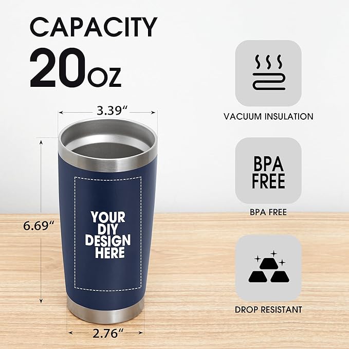 Personalized Coffee Tumbler Print in USA 20oz Stainless Steel Double Wall Insulated Coffee Cup With Text Photo Logo