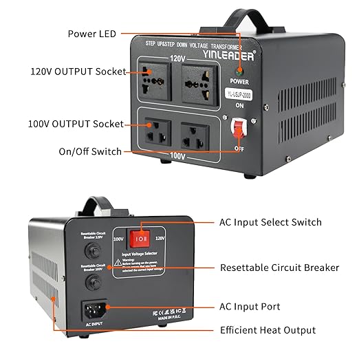 Yinleader 2000W Convert 120V to 100V or 100V to 120V Step Up/Down Voltage Transformer Perfect for Japanese High-Power Devices in US
