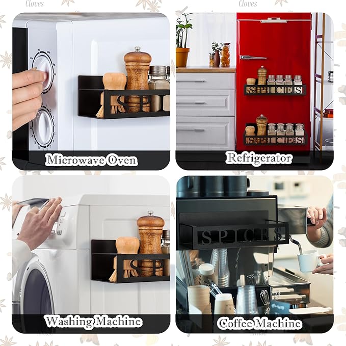 2 Pack Spices Magnetic Spice Rack for Refrigerator Metal Magnet Basket Shelf for Fridge Seasoning Storage Organizers Home Decor Kitchen Accessories (Black)