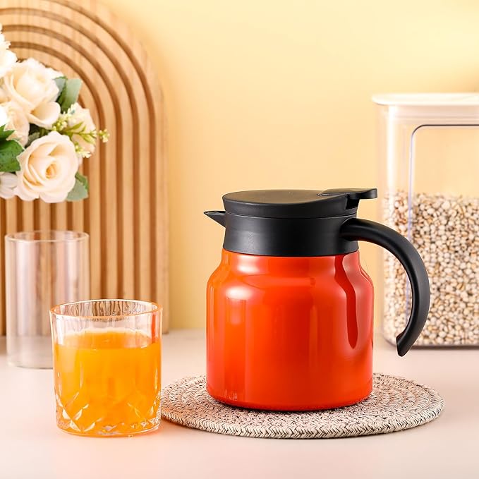 2 Pcs Thermal Coffee Carafe for Keeping Hot/Cold Stainless Steel Small Coffee Creamer Container Double Wall Vacuum Insulated Tea pot Beverage Dispenser for Milk Hot Chocolates (Orange,27 oz)