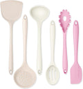 Onader Silicone Cooking Utensils Set, 6 Pcs Kitchen Utensils for Cooking, Heat Resistant Kitchen Gadgets Tools Set for Nonstick Cookware - 3 Mixed Color (Khaki & Pink & White)