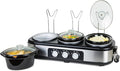 HomeCraft Nostalgia Stainless Steel 3-Station 1.5-Quart Oval Slow Cooker Buffet, With Lid & Spoon Rest, Adjustable Heat Control, Perfect for Parties, Holidays, Families