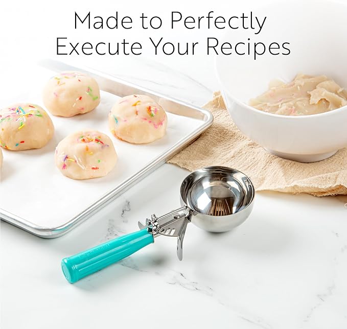 Restaurantware Met Lux 6 Ounce Portion Scoop 1 Durable Disher Scoop - Thumb Trigger Teal Stainless Steel Ice Cream Disher For Portion Control For Ice Cream Mashed Potato And Cookie Dough