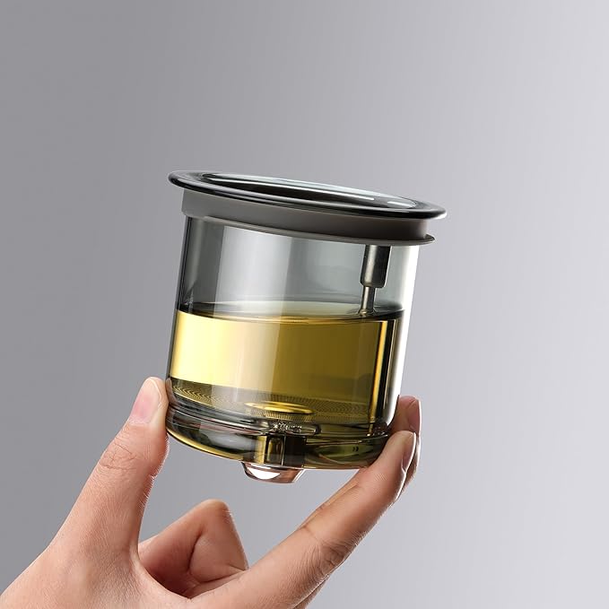 Bonston heat-resistant glass teapot, magnetic switch, dark grey glass, Gold handle, 23.6 oz, BP19