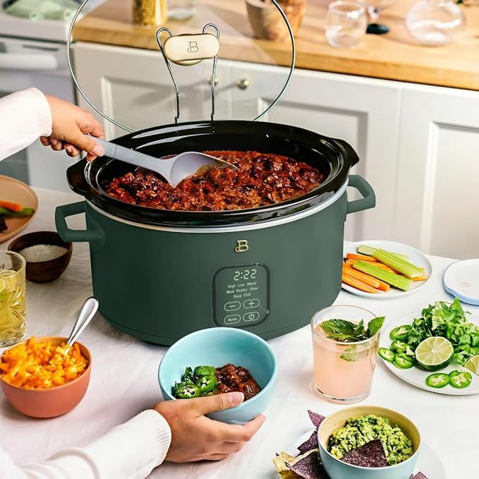 Beautiful 6 Qt Programmable Slow Cooker with Touch Control, Digital Timer and Keep Warm Function – Large Electric pot Capacity Kitchen Appliance by Drew-Barrymore (Thyme Green)