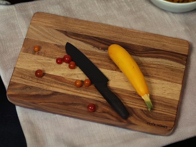 Vesta Homes Extra Large Wooden Cutting Board | 18 * 12 Inches | Chopping, Serving Board/Block for Vegetables, Fruits, Cheese and Charcuterie | Natural Acacia Wood | 1" Thick | Handcrafted in India