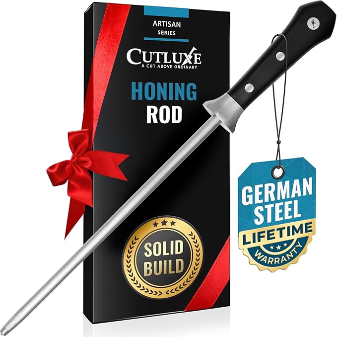 Cutluxe Honing Rod, Knife Sharpener Rod – 10" Honing Steel – Ergonomic Handle Design, Grilling Gifts for Men – Artisan Series