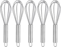 HARFINGTON 5Pcs Silicone Whisk 8" Kitchen Whisk Wire Whisks Beater with Stainless Steel Handle for Egg Milk Whisking Blending Beating & Stirring, Grey