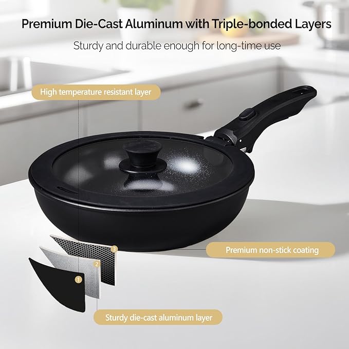 Bonnlo 23 PCS Non-Stick Cookware Set, Cast Aluminum Pots and Pans Set with Removable & Detachable Handles, Induction RV Kitchen Cook Set, Dishwasher Safe, PFAS PFOA & PFOS Free, for Home