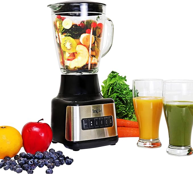 Total Chef Countertop Blender – Electric Mixer for Smoothies, Ice Crush & Pulse Function, Heavy Duty Glass Pitcher licuadora With 6 Speed, Kitchen Appliance, Dishwasher-Safe Jar, Black