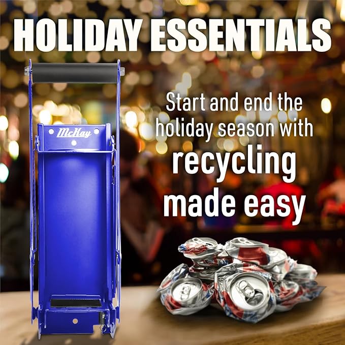 Mckay 16 Oz. and 12 Oz. Metal Can Crusher Auto Recycling, Heavy-Duty Can Crusher Wall Mounted, Can Smasher for Aluminum Seltzer, Soda, Beer Cans and Bottles for Recycling (Auto) Blue