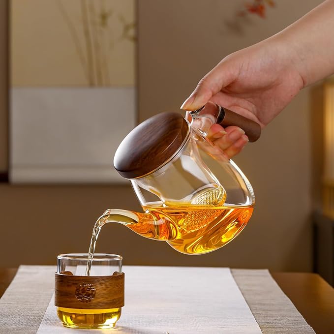 Glass Teapot, 600ml Borosilicate with Infuser, Stovetop & Microwave Safe, Non-Drip Spout, Ergonomic Handle
