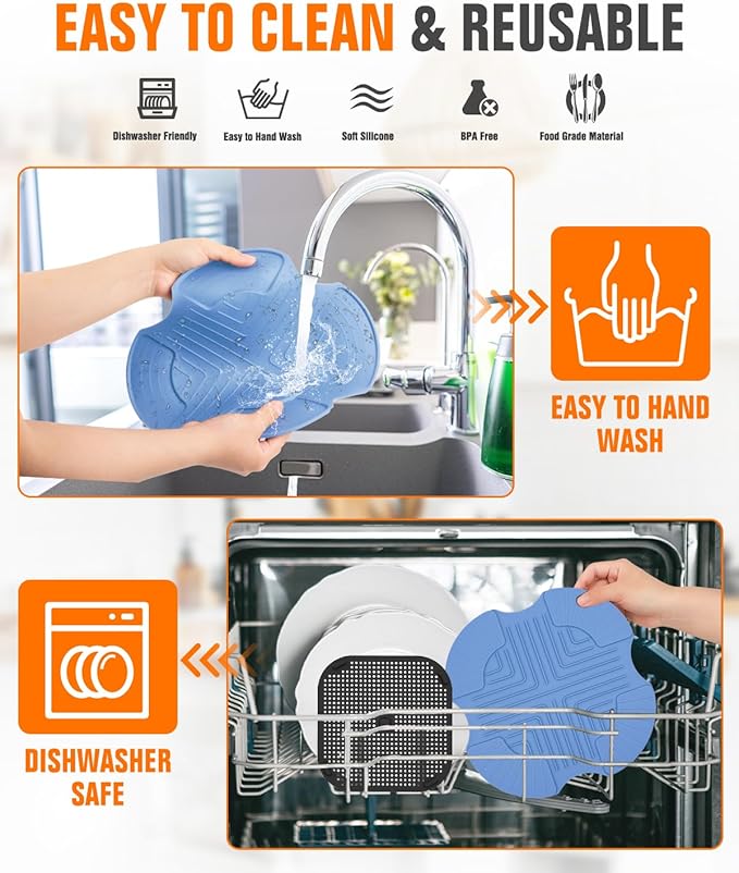 2-PCS Air Fryer Heat Resistant Mat & Splatter Shield for Ninja Crispi Air Fryers,Silicone Heat Mat & Splatter Guard for Ninja Crispi Accessories Splashes and Portable Kitchen -&Black (Sky Blue)