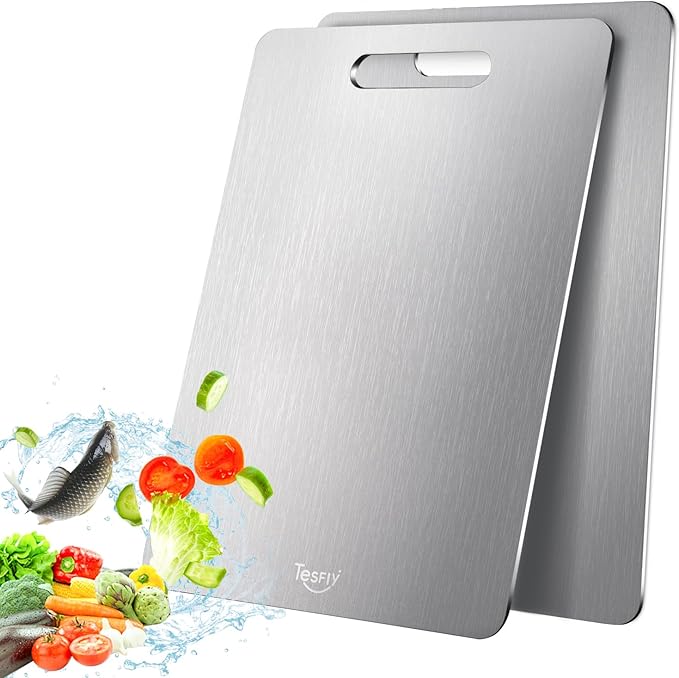 2 Pack Titanium Cutting Board,100% Pure Titanium Cutting Boards For Kitche,Easy to clean, Double-sided food-grade Cutting Board For Cutting Meats, Fruits And Vegetables (15 * 11)