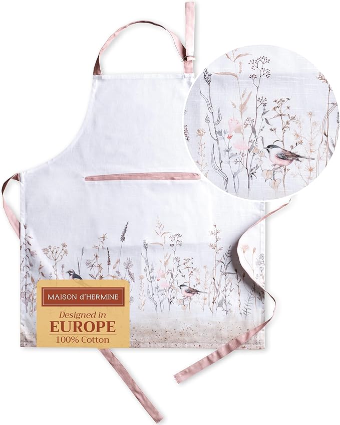 Maison d' Hermine 100% Cotton Apron for women with Pocket Kitchen Chef Apron for Men Cooking Gardening Server Waitress