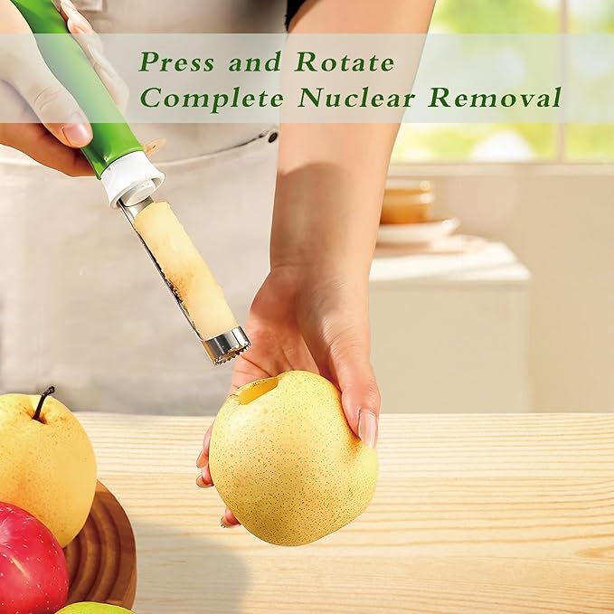 Telescopic Fruit and Vegetable Peeling Machine Multi functional Stainless Steel Apple Peeler Apple Core Remover 2-in-1 Household Kitchenware (Green)