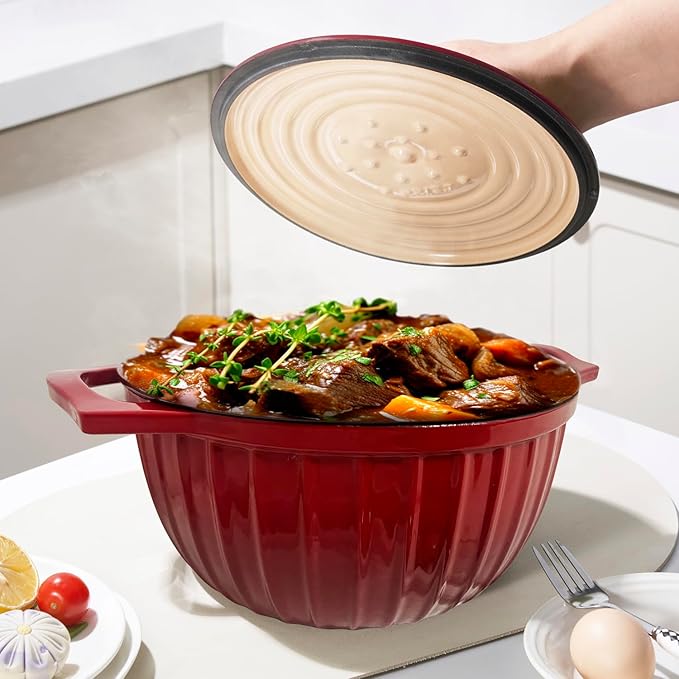 5.3 Quart Enameled Cast Iron Dutch Oven with Lid, red dutch oven, enameled pot with lid, Sturdy Dutch Oven Cookware (Ruby Red)