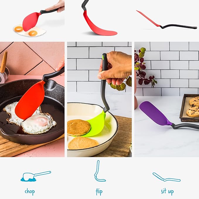 Dreamfarm Chopula Non-Stick-Safe Super-Flexible Sit-Up Spatula with Strong Flat Edge to Separate Food - 12" Red