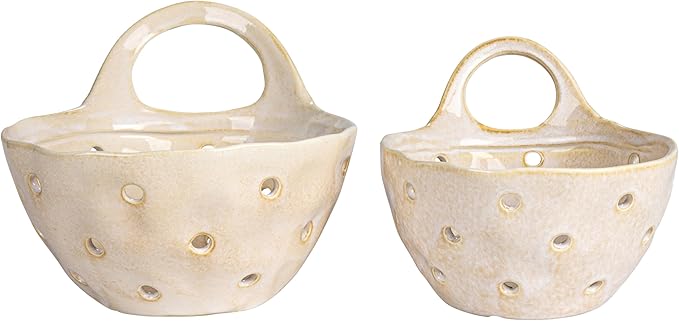 Creative Co-Op Set of 2 Cream Stoneware Colanders
