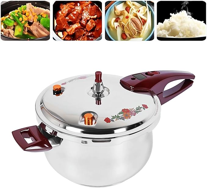 80KPA Stainless Steel Pressure Cooker, Printed Pressure Pot with Safety Valve Devices and Ergonomic Handle, Compatible with Gas & Induction Cooker for Home Use (9l)