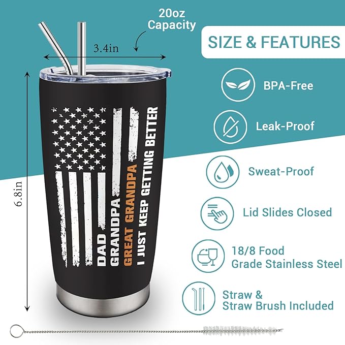 Great Grandpa Gifts, Christmas Gifts for Great Grandpa, Great Grandfather Gift from Grandkids, Promoted to Great Grandfather Gift, 20 oz Stainless Steel Tumbler
