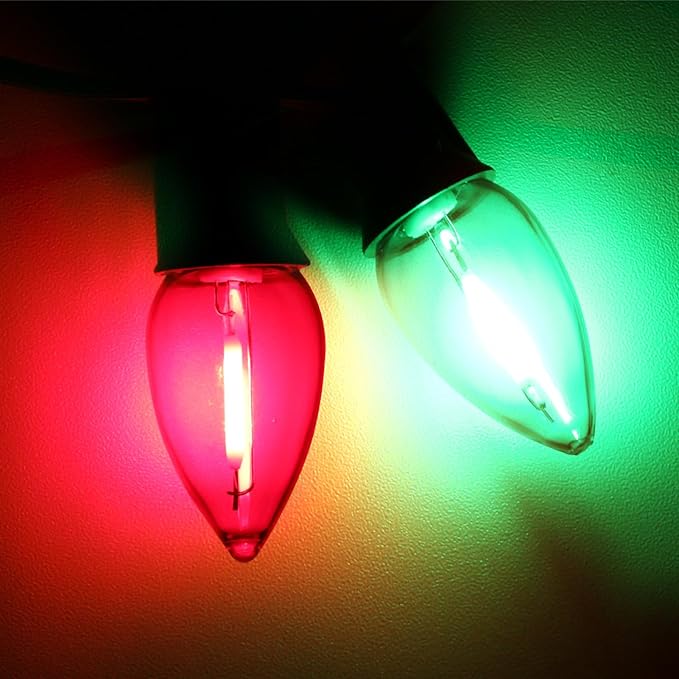 Meconard C7 Led Replacement Christmas Light Bulb, C7 Shatterproof Led Bulbs for Christmas Indoor Outdoor String Lights, E12 Candelabra Base Red Light Bulbs Green Light Bulb, 25 Pack