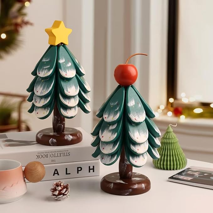 Christmas Tree Trivet,Wooden Tree Trivet Set of 4 Wooden Trivets & 1 Stand Like a Christmas Tree, Foldable Kitchen Wooden,for Hot Dishes Pot Bowl Teapot Hot Pot Holder (Star 5pair)