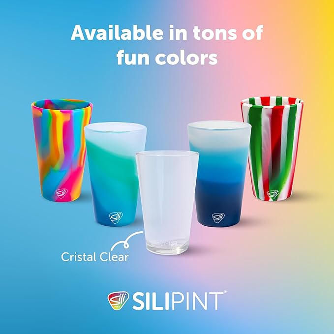 Silipint 16oz Silicone Pint Glass – Unbreakable, BPA-Free, Reusable Silicone Drinking Cup – Flexible, Microwave & Freezer Safe – Stemless Glass for Coffee, Smoothies (Crystal Clear)