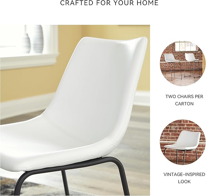 Signature Design by Ashley Centiar Urban Industrial 28.75" Pub Height Bucket Seat Barstool, 2 Count, White