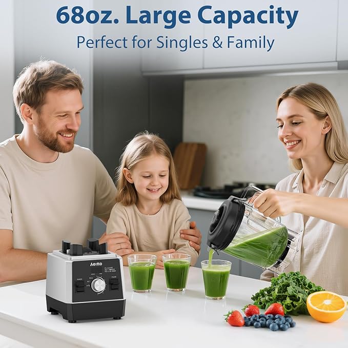 Aeitto Blenders for Kitchen with 68Oz. Large Capacity, 1800W Max Power Smoothie blender, 3 Preset Programs & 7 Speeds, Professional Countertop Blender for Smoothies, Frozen Drinks, Generation1 Black