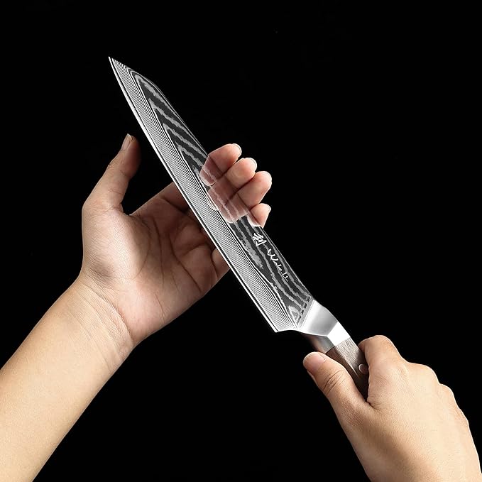 Wakoli HIK Damascus Kiritsuke Knife – Full Tang Chef Knife | 8-Inch Blade Made of 67-Layer Damascus Steel with VG10 Core | Walnut Wood Handle | Sharp, Durable, Gift Box Included