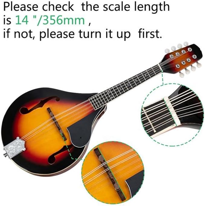 A Style Mandolin Sunset Finish 8 String Acoustic Mandolin for Beginners and Adults with Basswood Body Rosewood Fingerboard Mahogany Top Folk Bluegrass Instrument