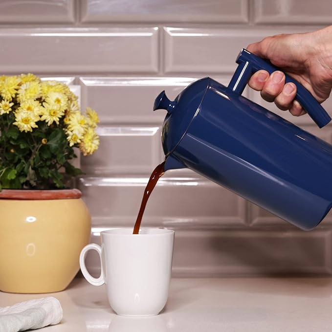 Frieling Double-Walled Stainless Steel French Press Coffee Maker, Navy, 34 fl oz.