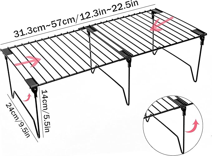 1/2-Piece Set cabinet organizer shelf,kitchen counter shelf,Foldable Pantry Shelf,Plate, Dish,Rustproof Metal Storage Organizer (2, Black)