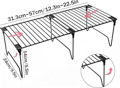 1/2-Piece Set cabinet organizer shelf,kitchen counter shelf,Foldable Pantry Shelf,Plate, Dish,Rustproof Metal Storage Organizer (2, Black)
