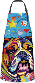 Funny Bulldog Apron for Women Men, Cooking BBQ Chef Polyester Lightweight Colorful Dog Aprons with Pockets for Baking Kitchen Gardening Cleaning, Adjustable Neck Strap, 28×33inch