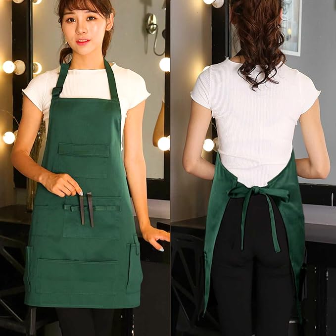 boshiho Painting Aprons, Adjustable Buckle, Barber Apron with Pockets for Women/Men/Unisex, Utility or Work Apron (Green)