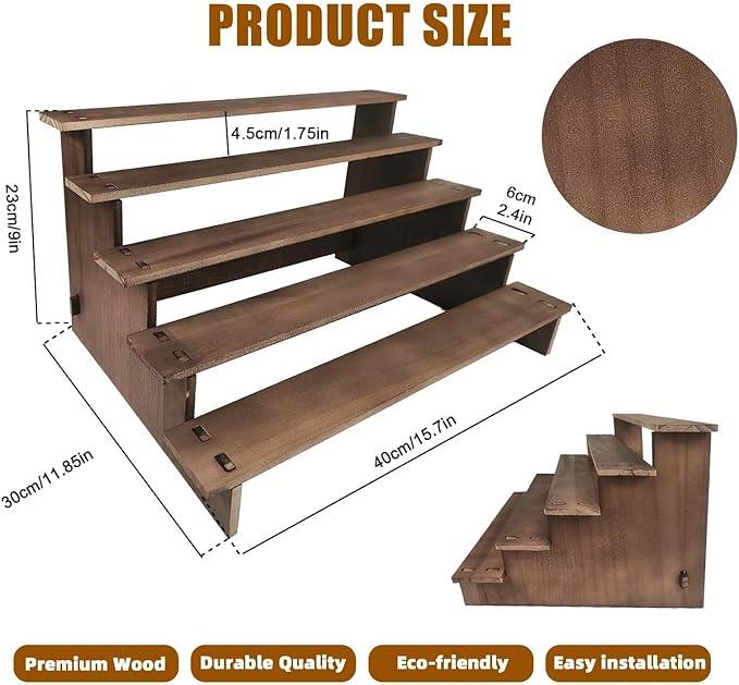 5 Tier Wood Cupcake Stand, Perfume Organizers, Cologne Organizer for Men, Display Risers for Dessert, Spice, Candles, Matcha Station, No Tools Required to Install